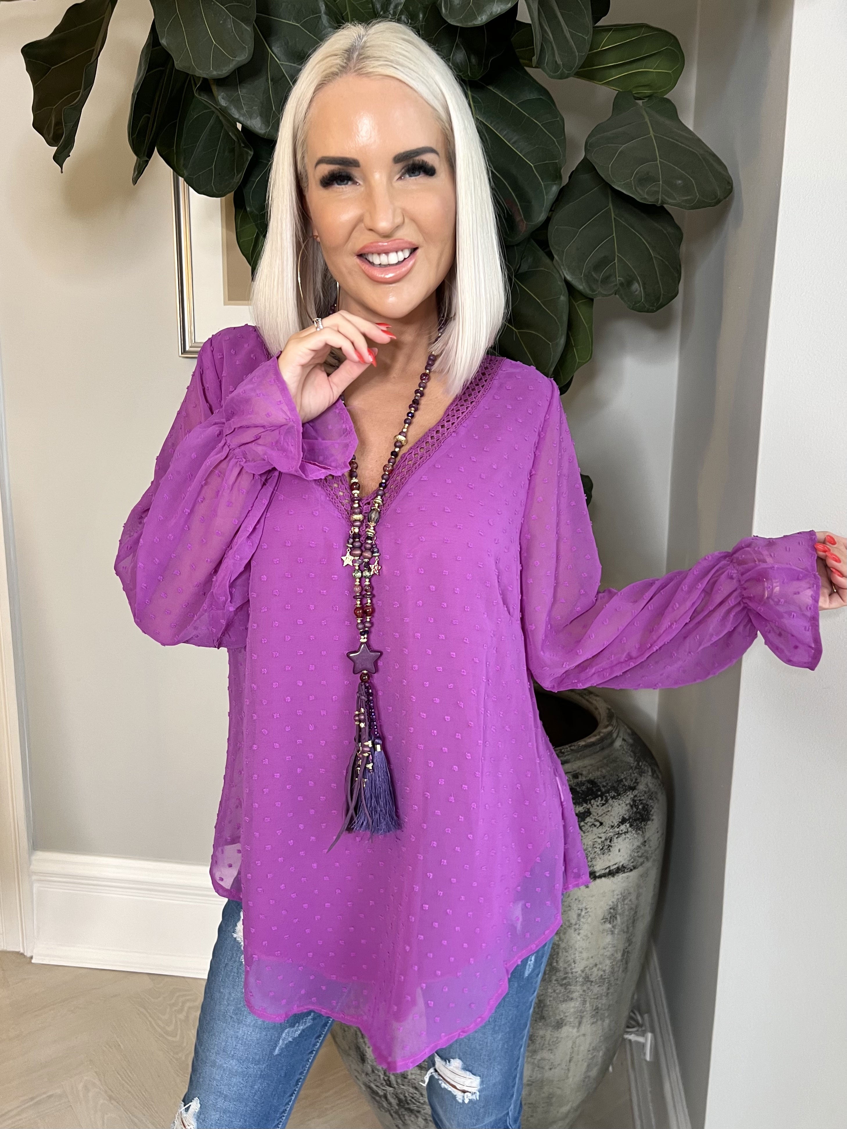 Vittoria - Sød tunika med broderinger og prikket stof